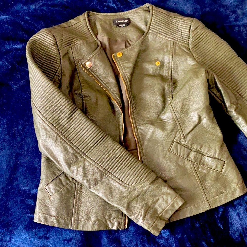Bebe leather green jacket